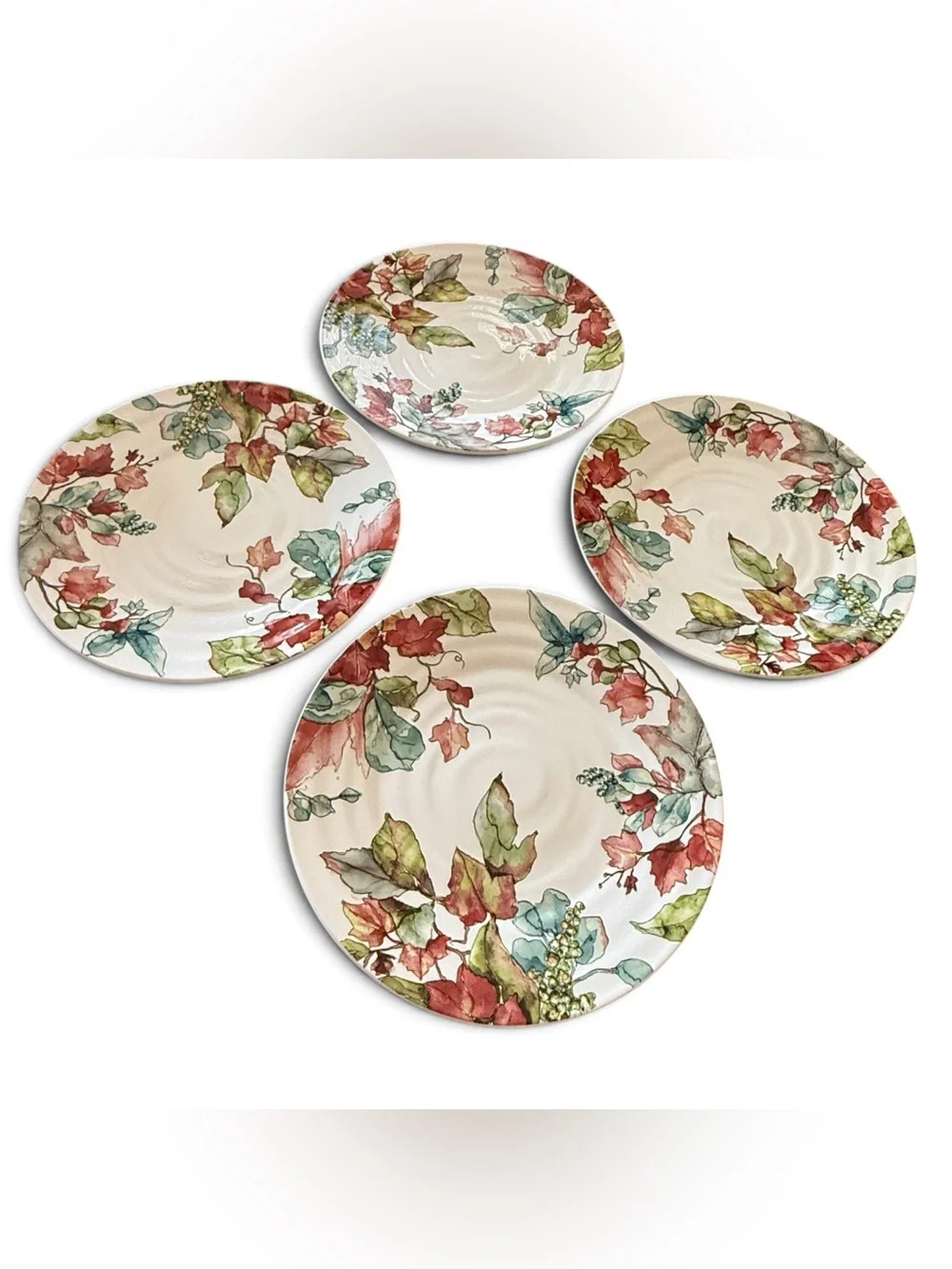 Pier 1 Waterbury Leaves Ironstone Set of 4 Dinner Plates Botanical Autumn